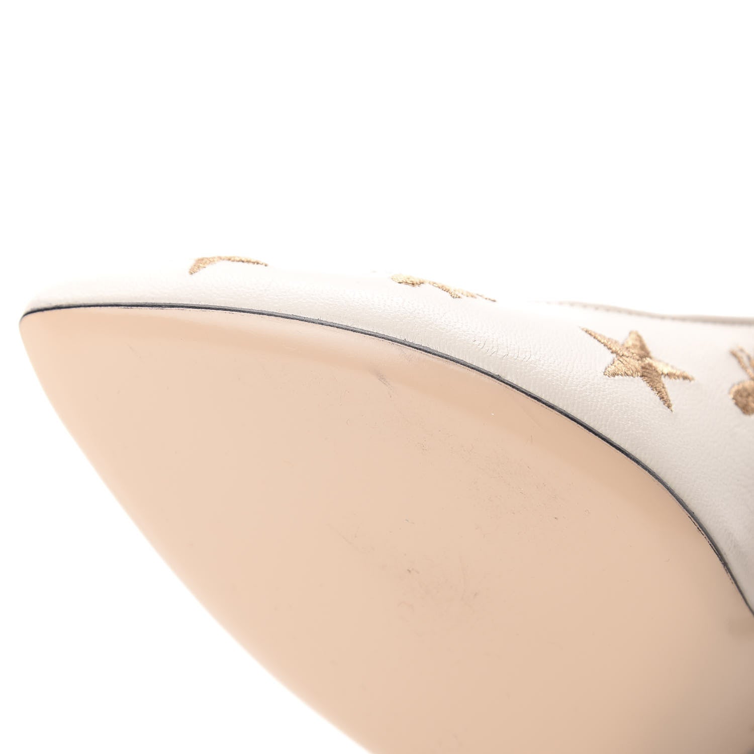 Gucci Malaga Kid Web Bee Star Embroidered Sylvie High Heel Slingback Pumps 36.5 White 12 of 14