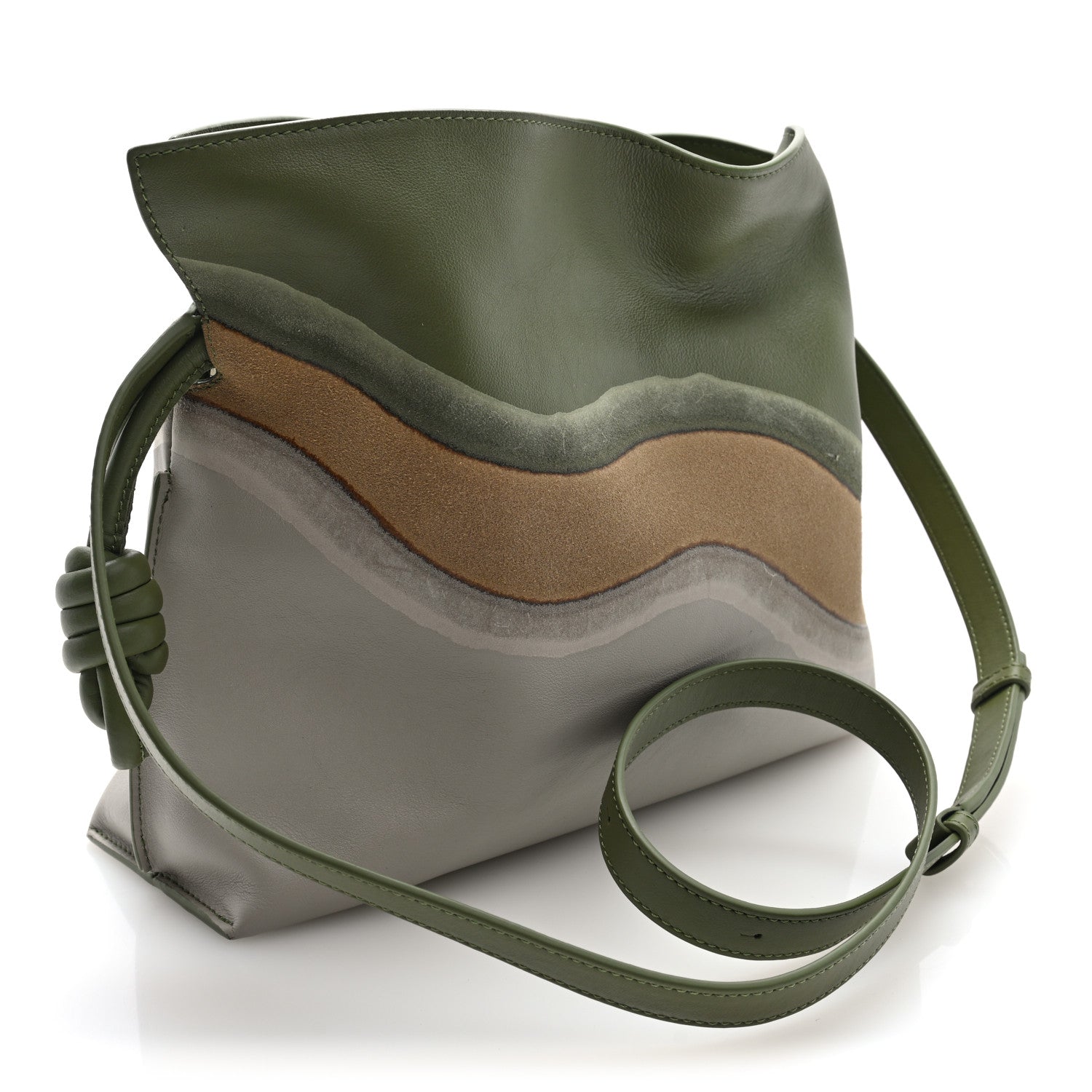 Loewe Nappa Calfskin Suede Medium Flamenco Landscape Knot Clutch Green Beige Grey 3 of 9