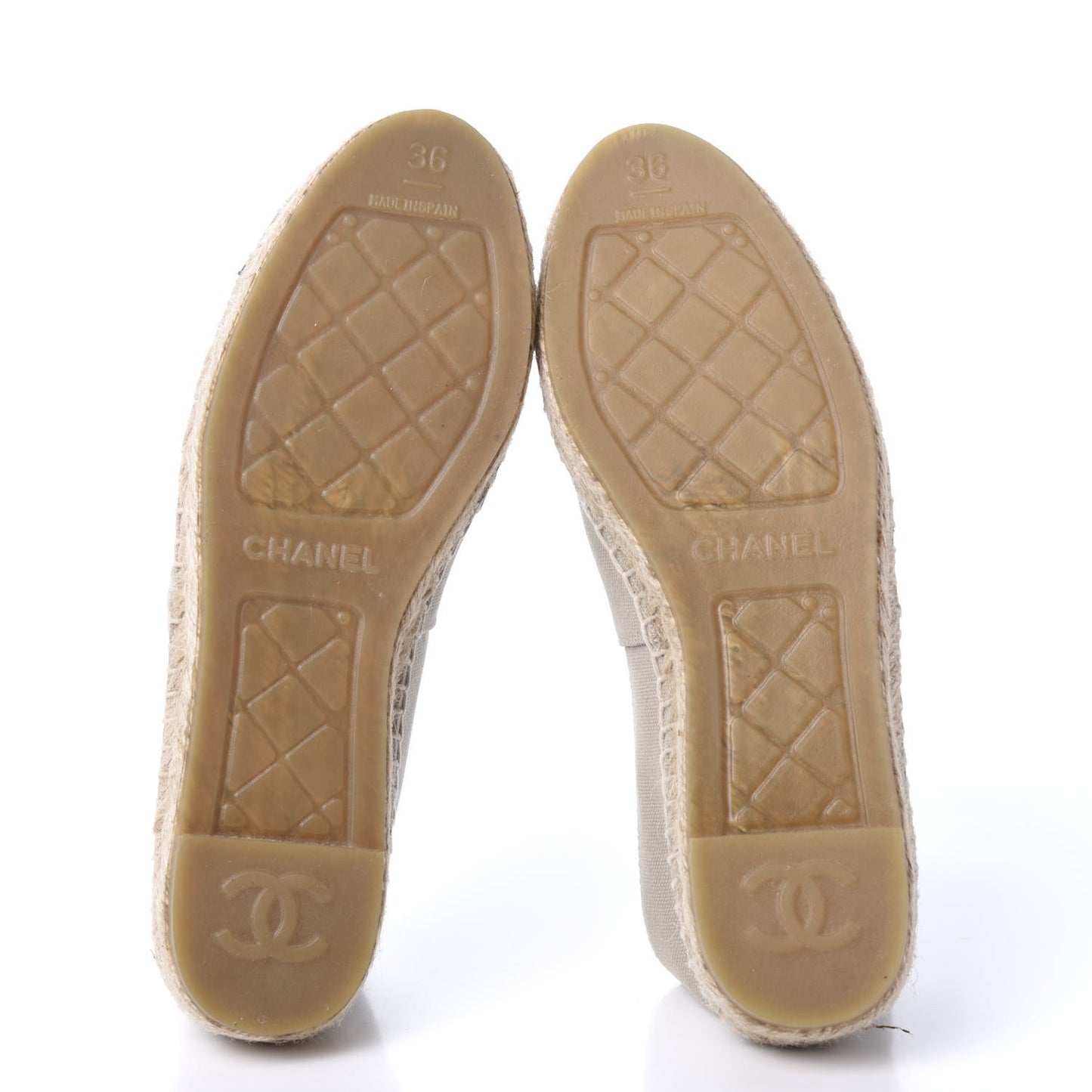Canvas Grosgrain CC Espadrilles 36 Beige Black
