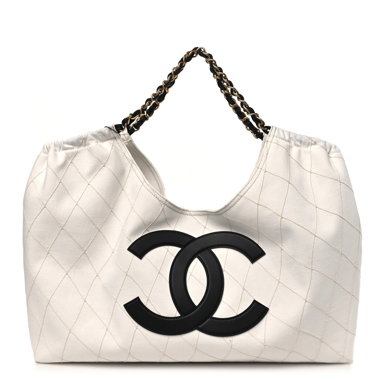 Chanel Denim Calfskin Quilted Coco Beach Small Shopping Tote White Black 1 of 21