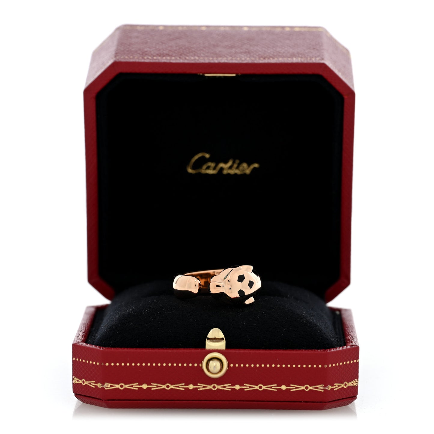 18K Pink Gold Black Lacquer Tsavorite Black Onyx Medium Panthere De Cartier Ring 53 6.5