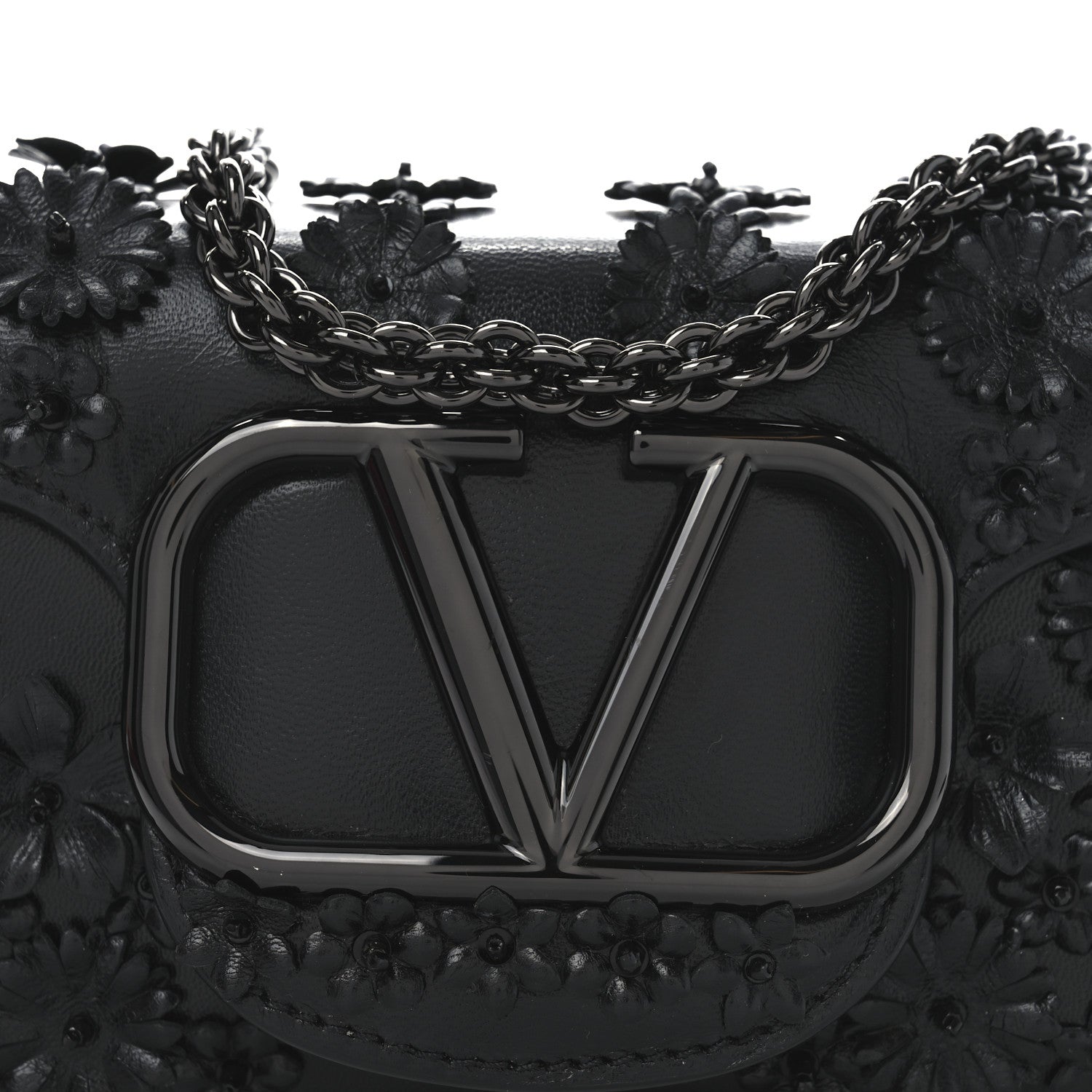 Valentino Garavani Calfskin Flower Embroidered Small Loco Shoulder Bag Black 7 of 9