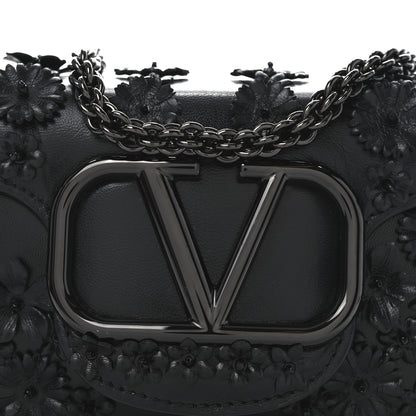 Valentino Garavani Calfskin Flower Embroidered Small Loco Shoulder Bag Black 7 of 9