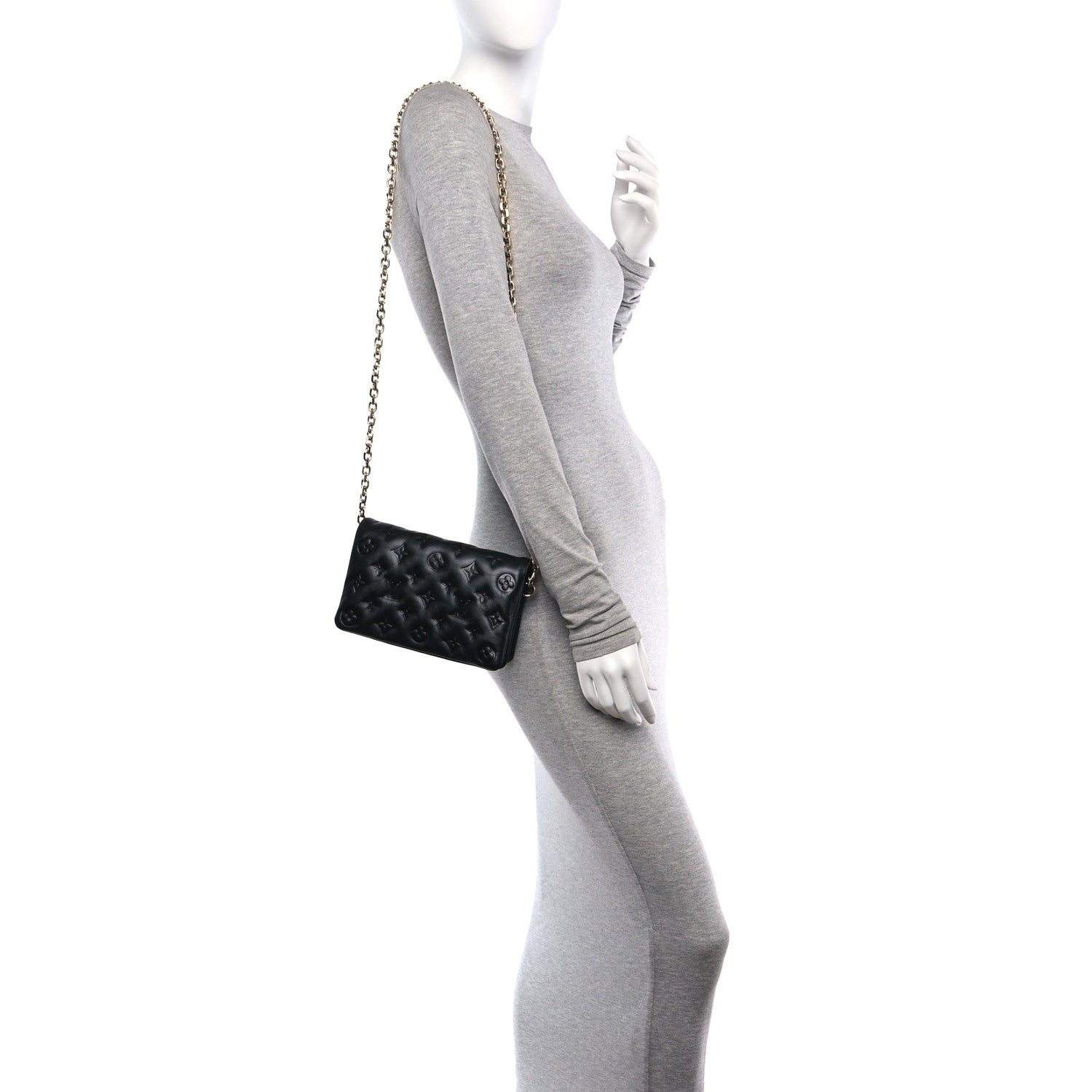 Louis Vuitton Lambskin Embossed Monogram Pochette Coussin Black 2 of 9