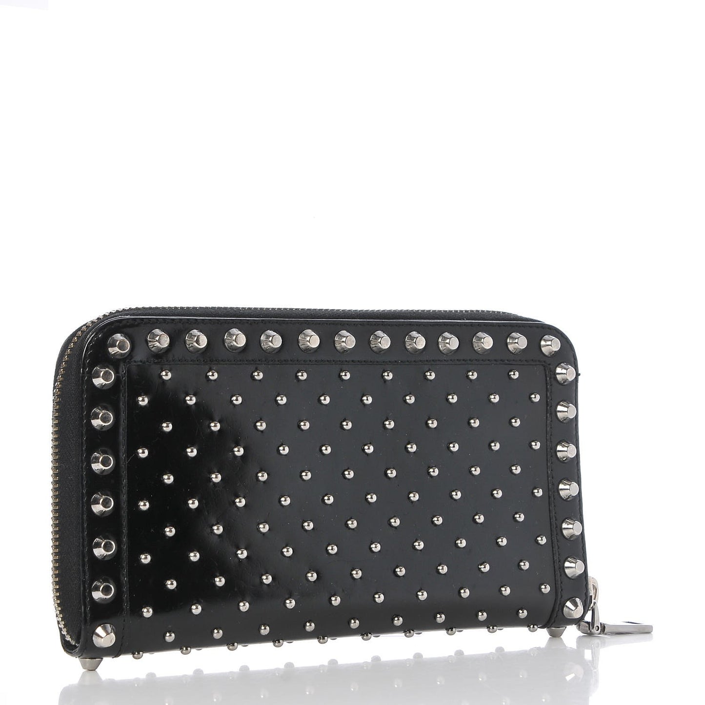 Spazzolato Studded Zip Around Wallet Black