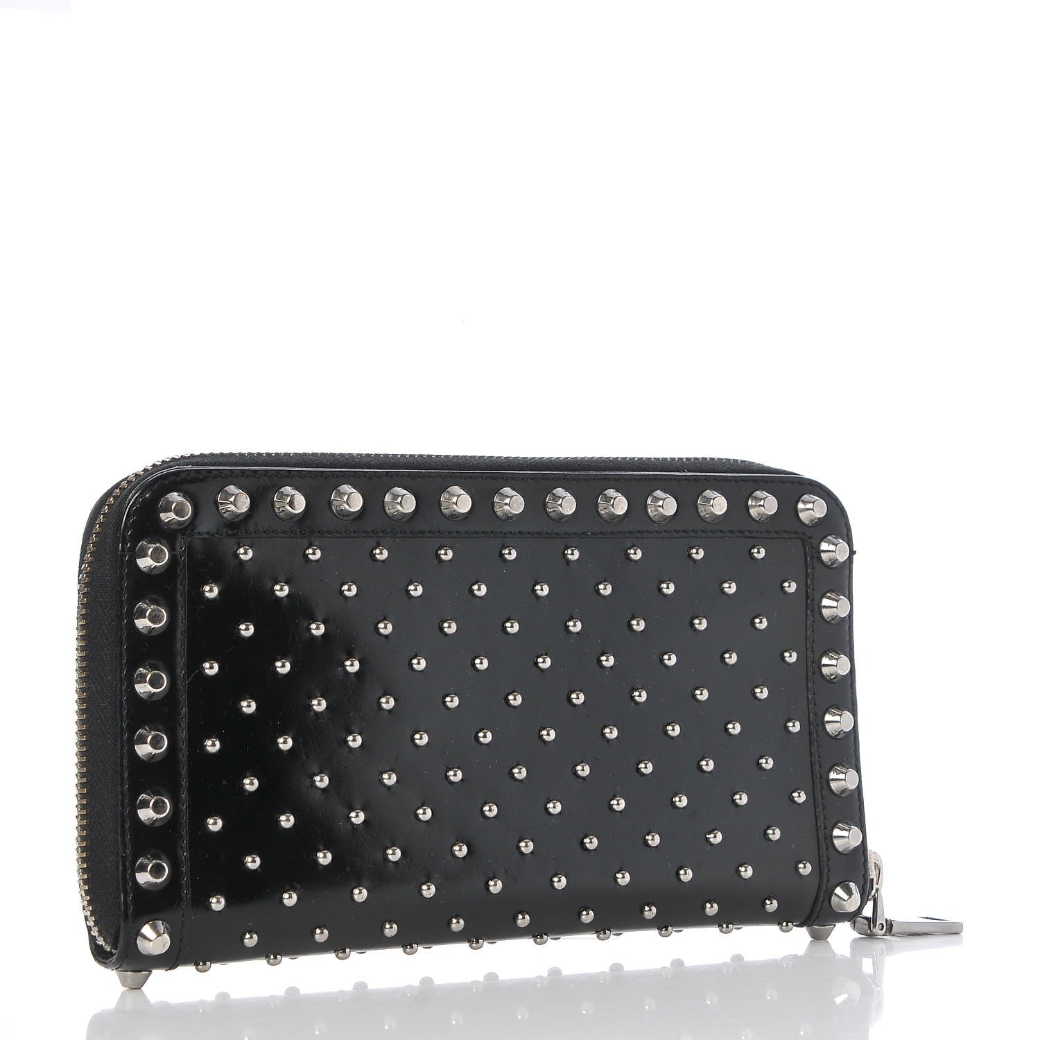 Prada Spazzolato Studded Zip Around Wallet Black 3 of 10
