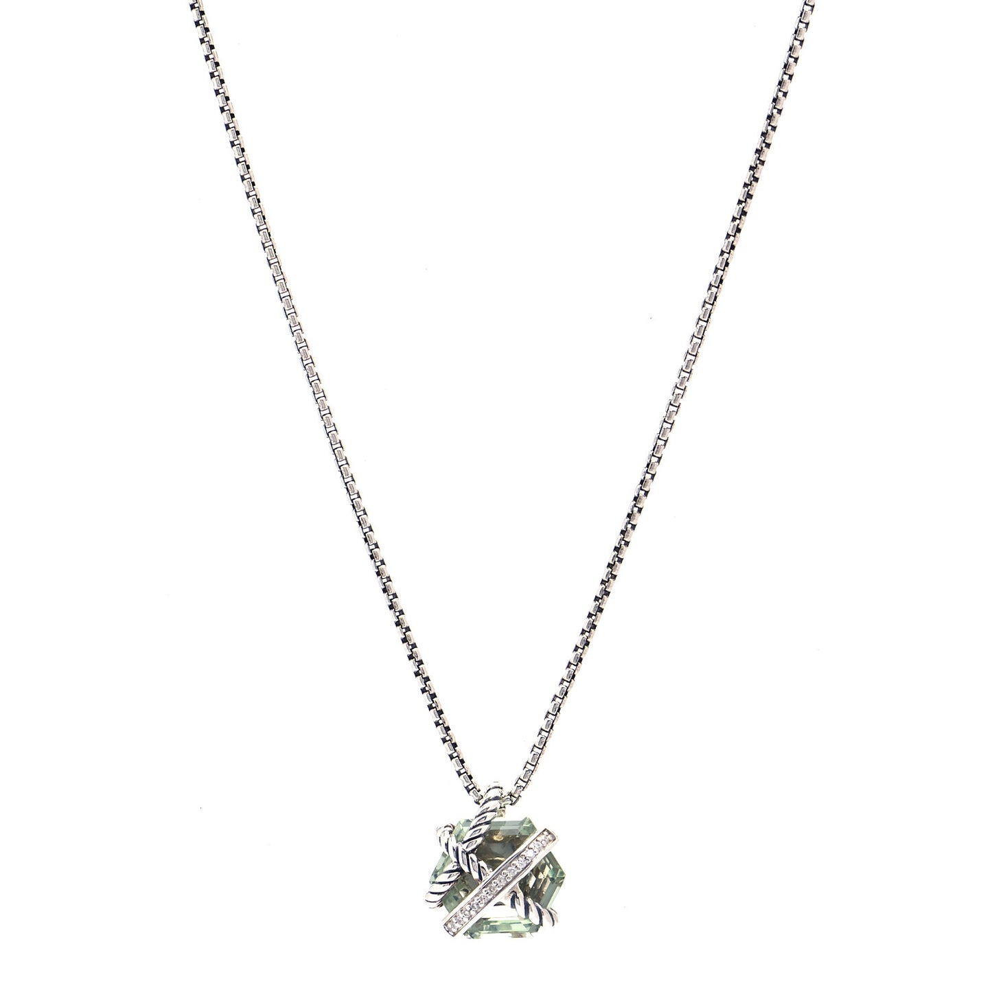 Sterling Silver Diamond Prasiolite 10mm Petite Cable Wrap Pendant Necklace