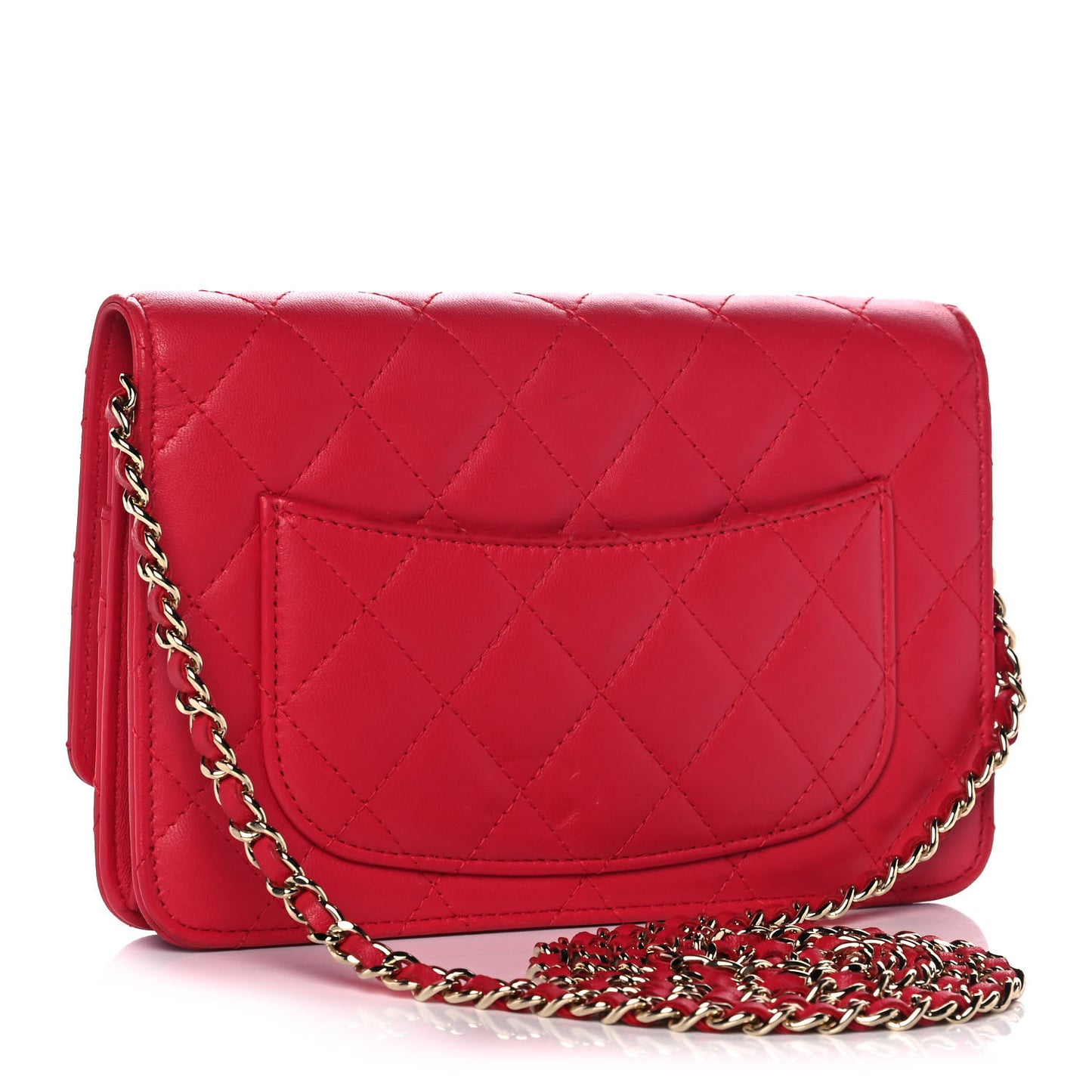 Lambskin Quilted Wallet On Chain WOC Light Red