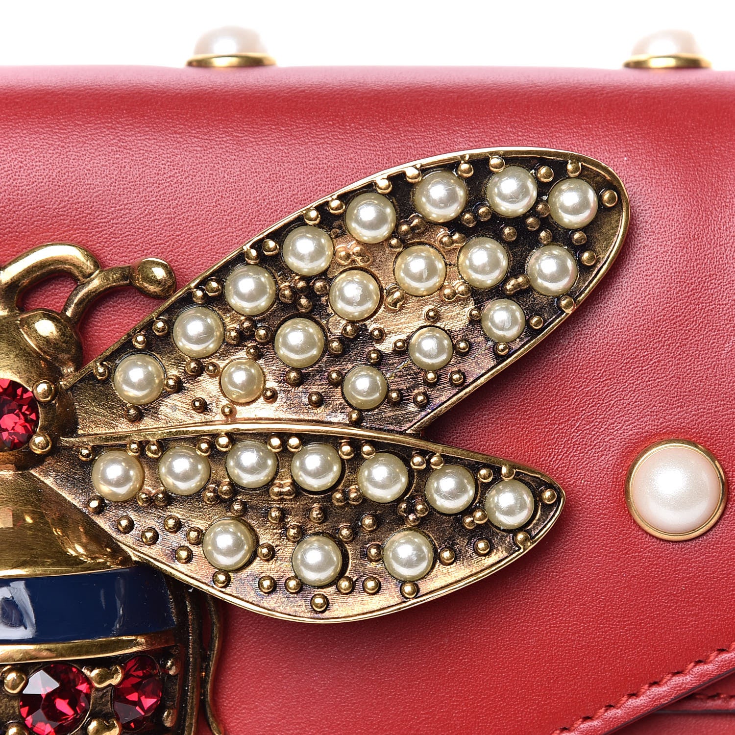 Gucci Nappa Pearl Studded Mini Queen Margaret Broadway Shoulder Bag Hibiscus Red 11 of 14
