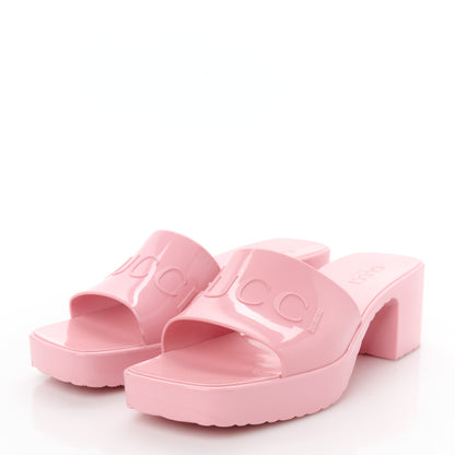 Gucci Rubber Gucci Logo Womens Platform 20/60mm Slide Sandals 38 Wild Rose 4 of 10