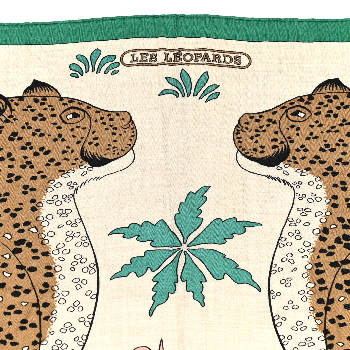 Cashmere Silk Les Leopards Shawl 140 Naturel Vert Havana