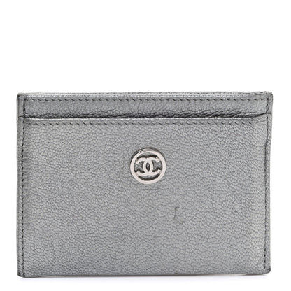 Chanel Metallic Goatskin CC Button Card Holder Silver 1 of 14