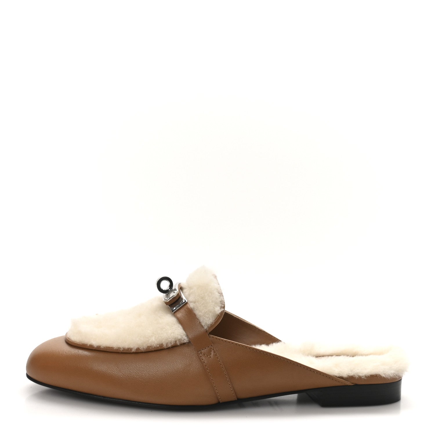 Hermes Goatskin Shearling Womens Oz Mules 38.5 Naturel Ecru 1 of 9