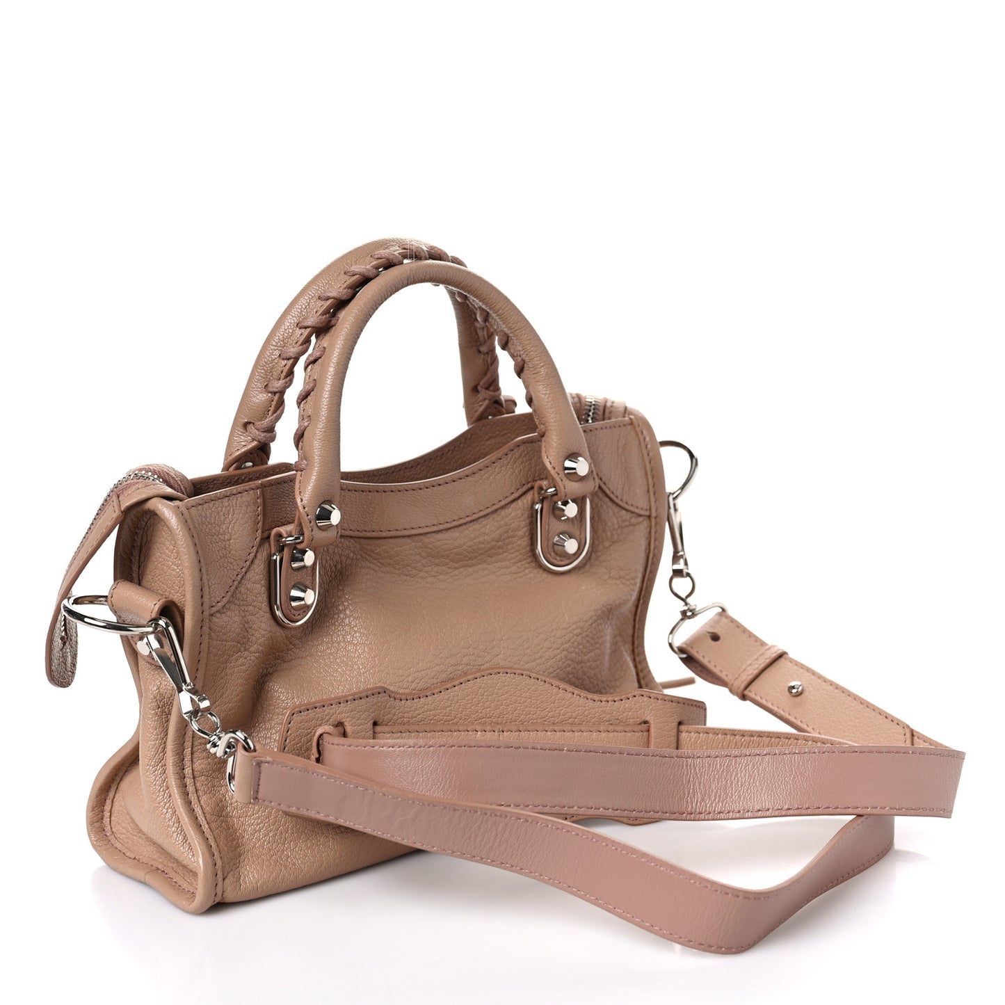 Shiny Goatskin Silver Metallic Edge Hardware Mini City Rose Des Sables