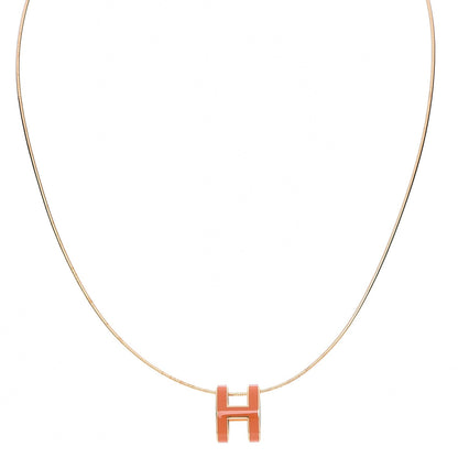 Hermes Lacquered Gold Pop H Pendant Necklace Orange 1 of 6
