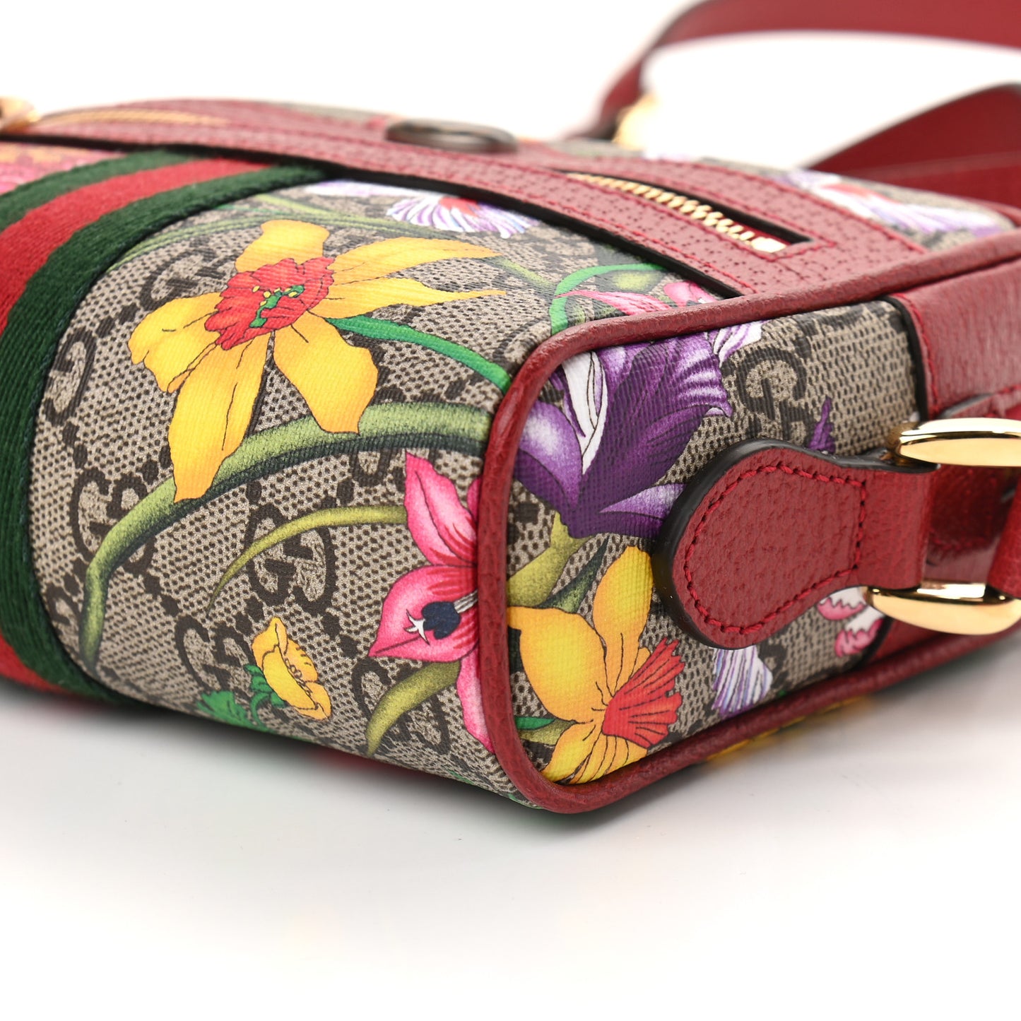 GG Supreme Monogram Flora Web Mini Ophidia Shoulder Bag Red