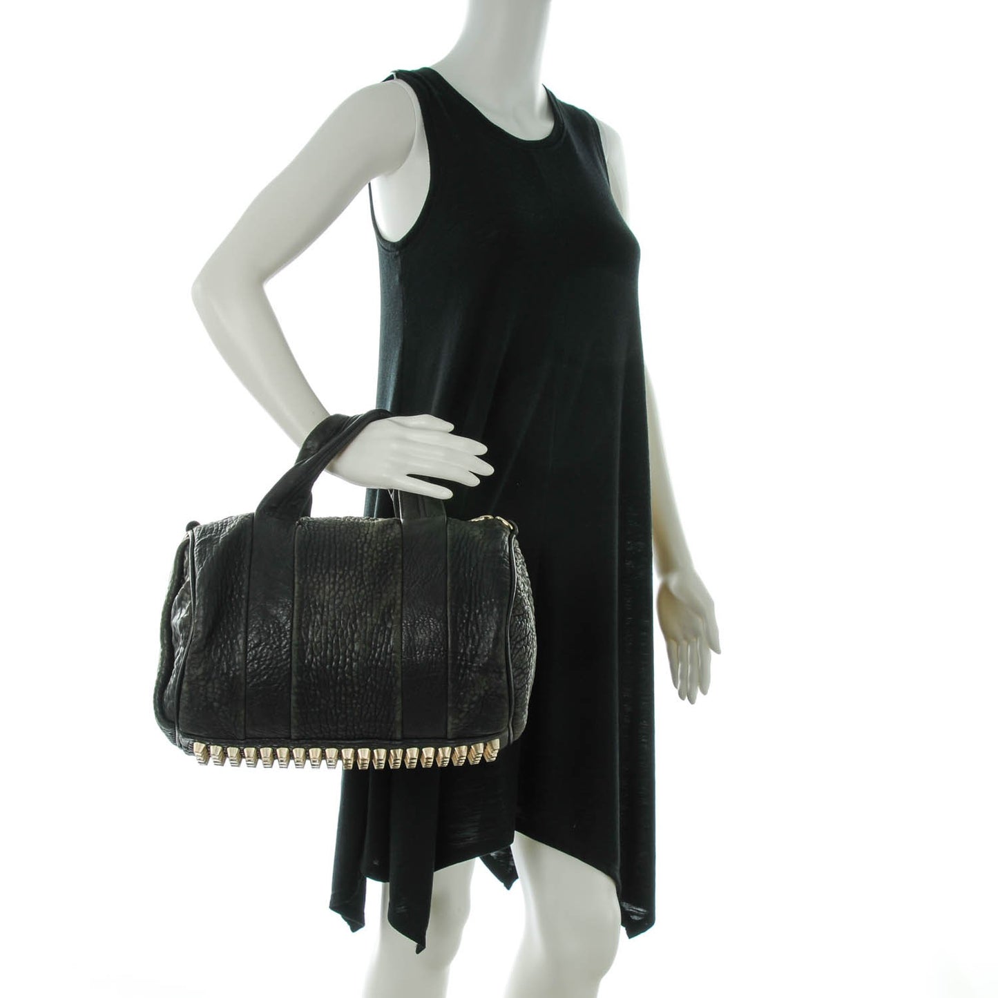 Pebbled Lambskin Rocco Duffel Black Pale Gold Hardware