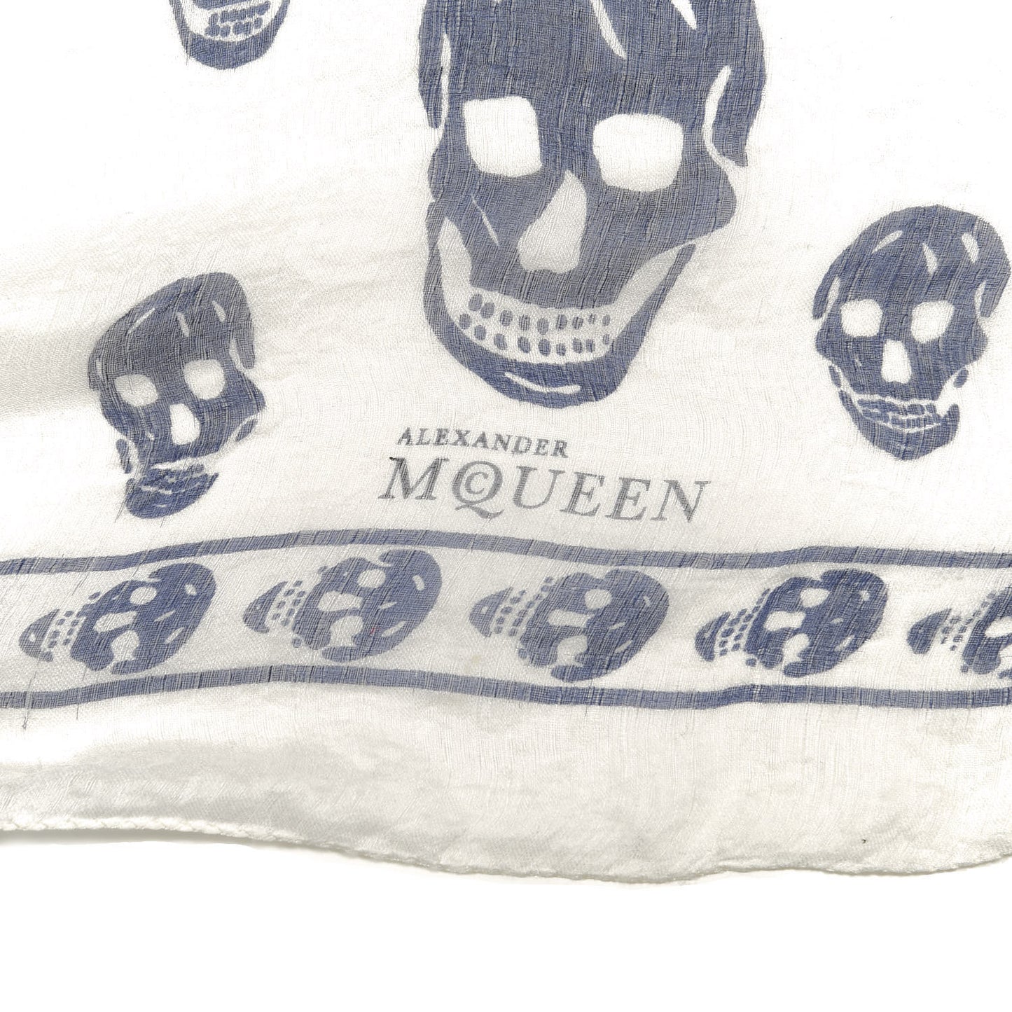 Silk Chiffon Skull Scarf Ivory Blue