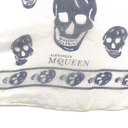 Alexander McQueen Silk Chiffon Skull Scarf Ivory Blue 2 of 3