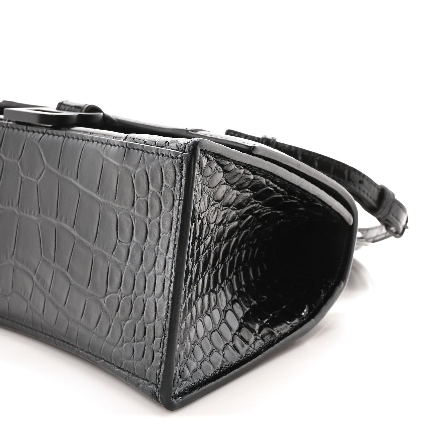 Balenciaga Shiny Calfskin Monochrome Crocodile Embossed Small Hourglass Top Handle Bag Black 9 of 9