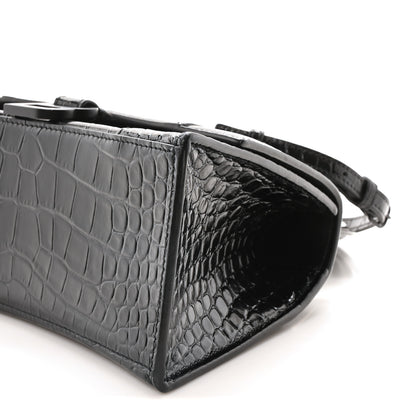 Balenciaga Shiny Calfskin Monochrome Crocodile Embossed Small Hourglass Top Handle Bag Black 9 of 9