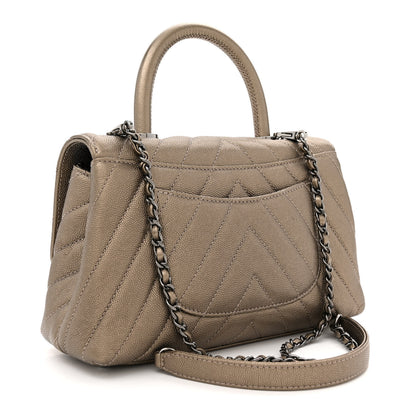 Chanel Metallic Caviar Chevron Quilted Mini Coco Handle Flap Light Gold 3 of 12