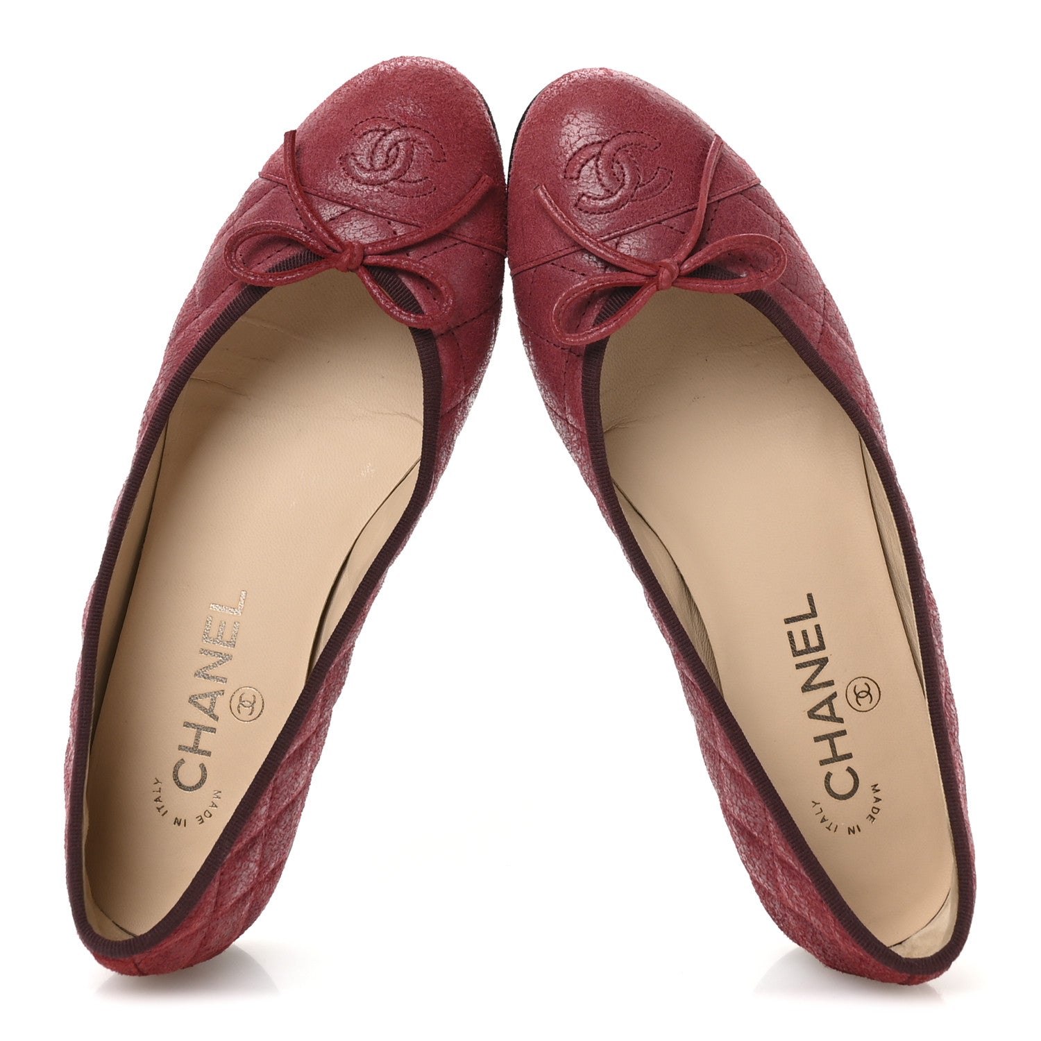 Chanel Suede Calfskin Quilted Cap Toe CC Ballerina Flats 38 Red 2 of 8