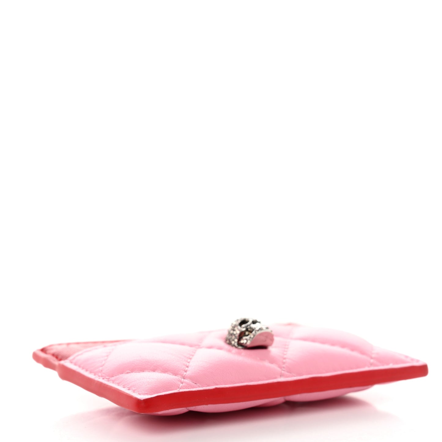 Lambskin Quilted Skull Card Holder Pastel Pink