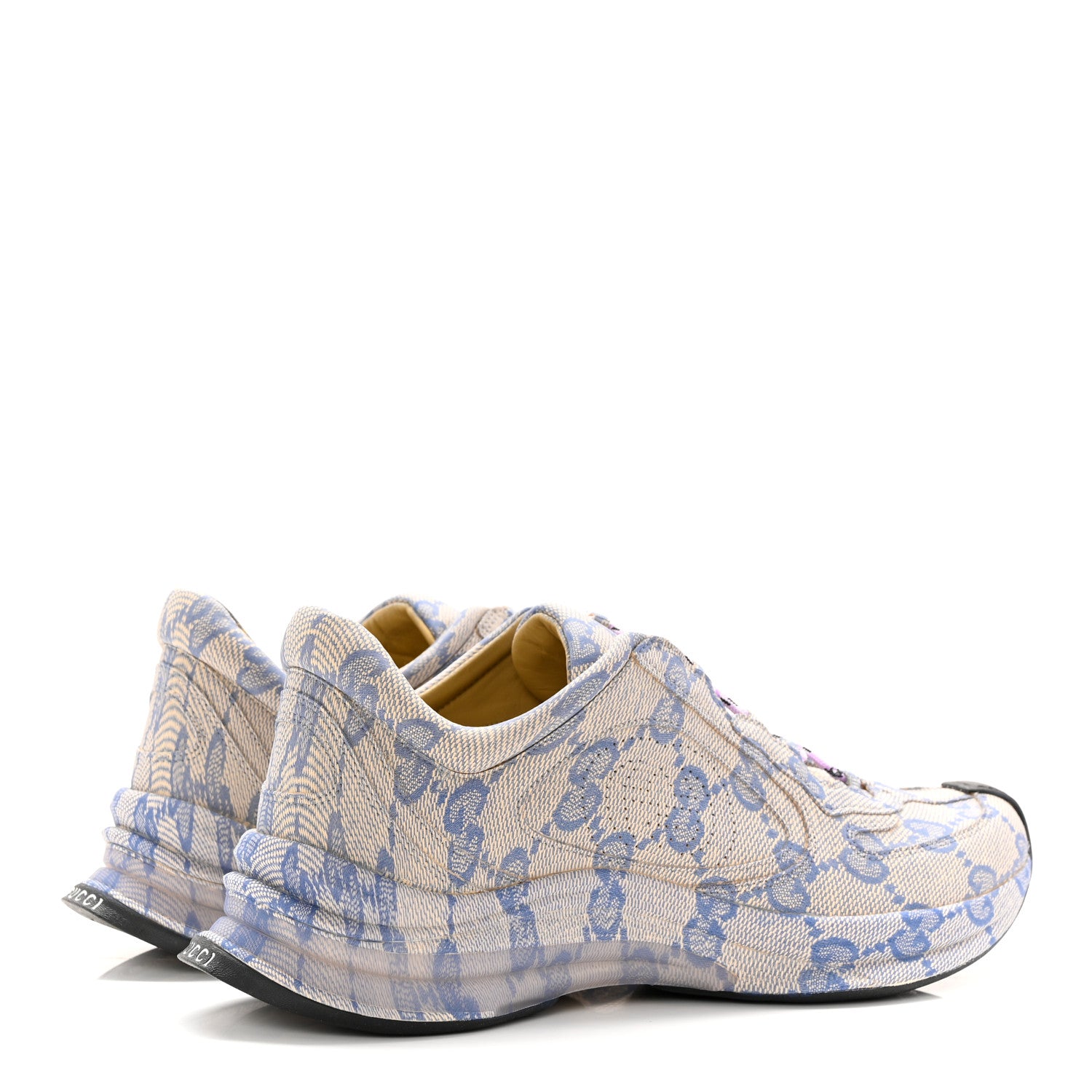 Gucci Ultralight Plume Calfskin Monogram Printed Mens Gucci Run Sneakers 9.5 Beige Blue 4 of 12