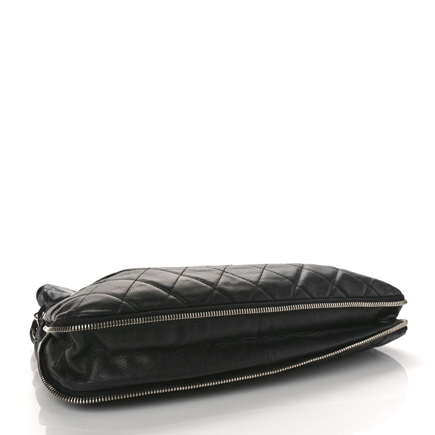 Caviar Quilted Expandable Zip Shoulder Bag Black