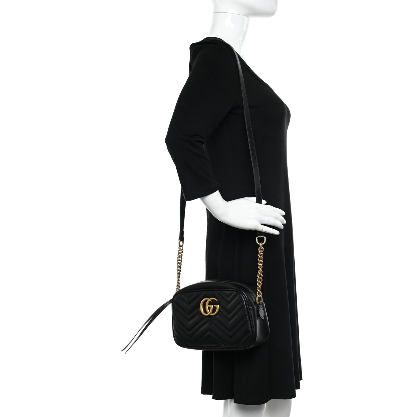Calfskin Matelasse Small GG Marmont Chain Shoulder Bag Black