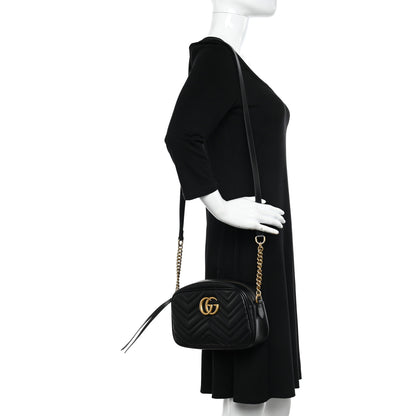 Gucci Calfskin Matelasse Small GG Marmont Chain Shoulder Bag Black 2 of 11