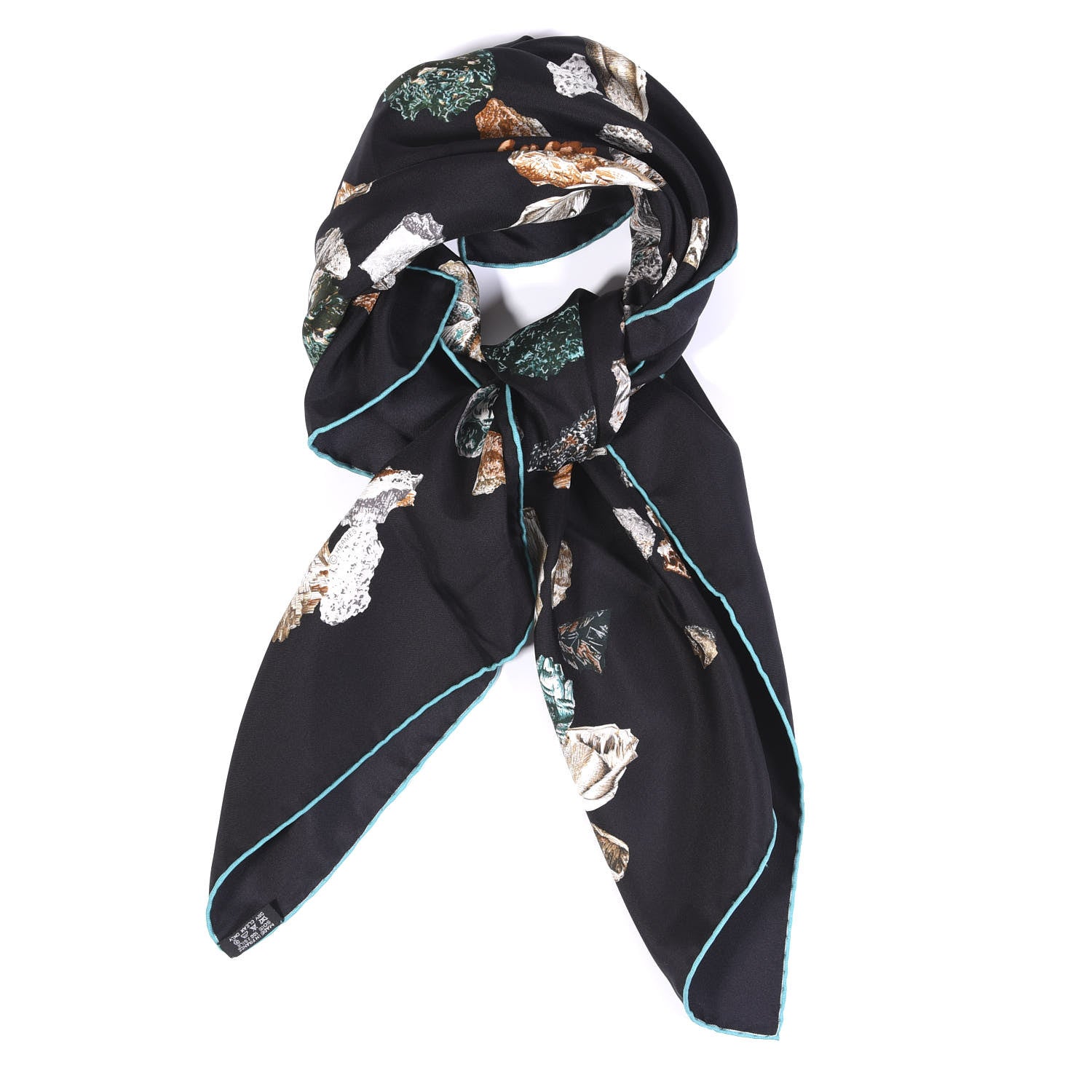 Hermes Silk Mineraux Scarf 90 Black Turquoise Beige 2 of 6