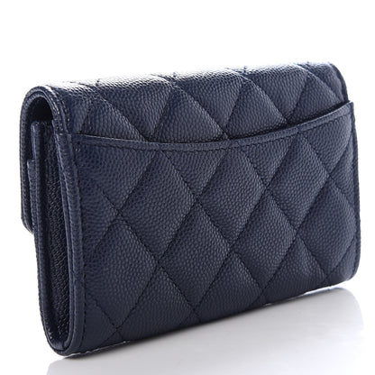 Chanel Caviar Quilted Flap Card Holder Wallet Navy Blue 3 of 9
