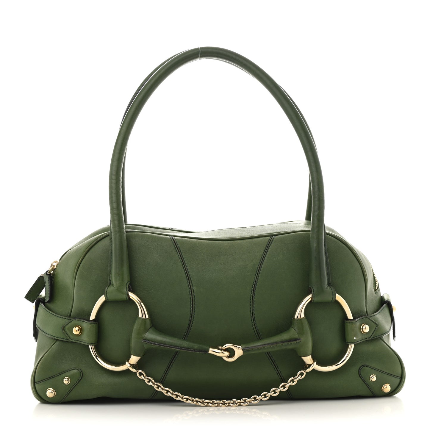 Calfskin Large Horsebit Chain Satchel Green