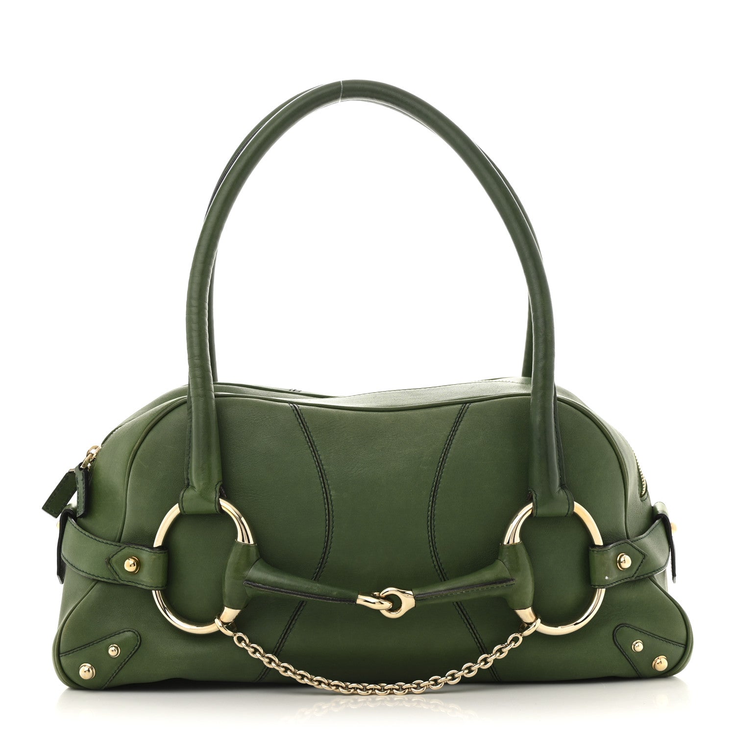 Gucci Calfskin Large Horsebit Chain Satchel Green 1 of 15