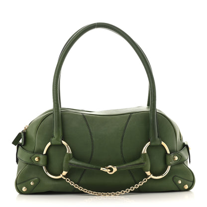 Gucci Calfskin Large Horsebit Chain Satchel Green 1 of 15