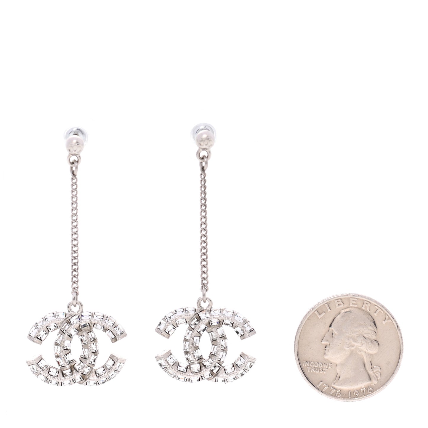 Baguette Crystal CC Drop Earrings Silver