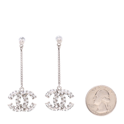 Chanel Baguette Crystal CC Drop Earrings Silver 2 of 3