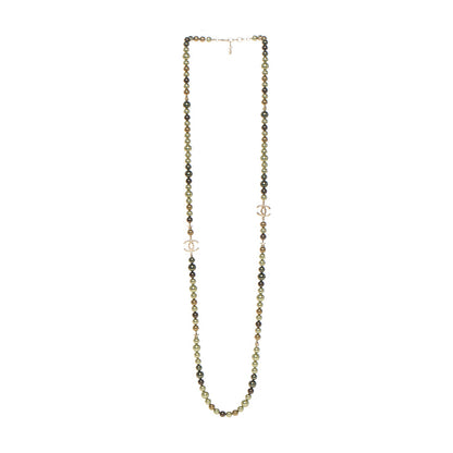 Chanel Pearl Beaded CC Long Necklace Gold Green 3 of 5