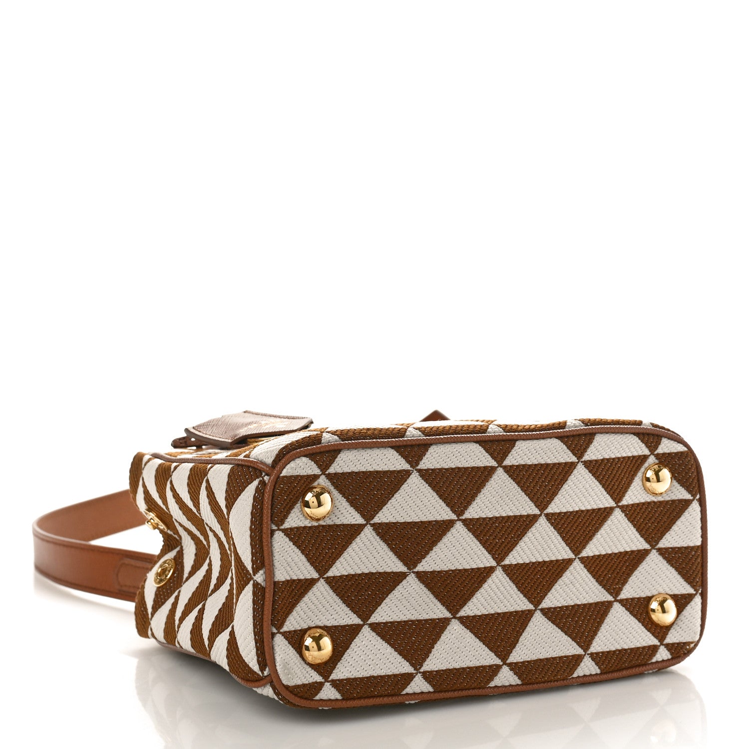 Prada Jacquard Saffiano Triangolo Symbole Embroidered Mini Galleria Double Zip Tote Tabacco Talco 4 of 9