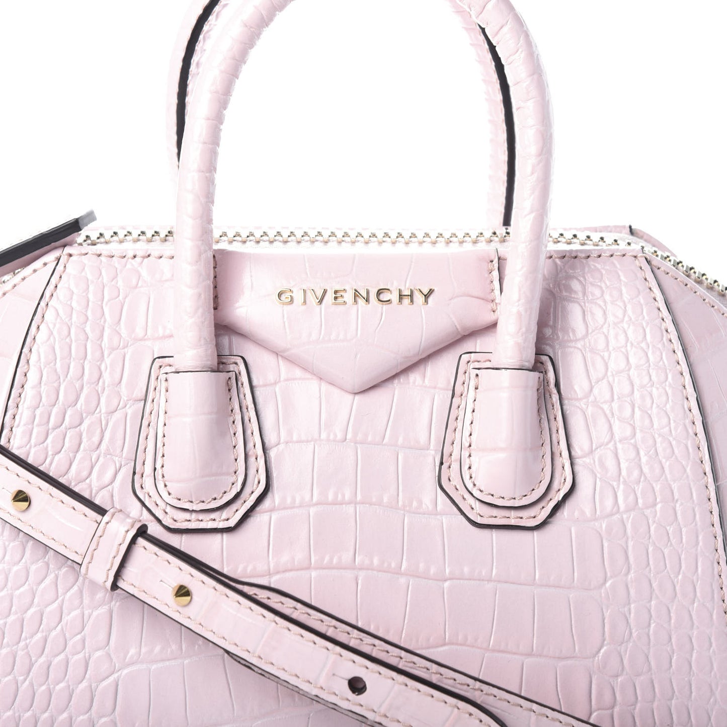 Calfskin Crocodile Embossed Mini Antigona Pink