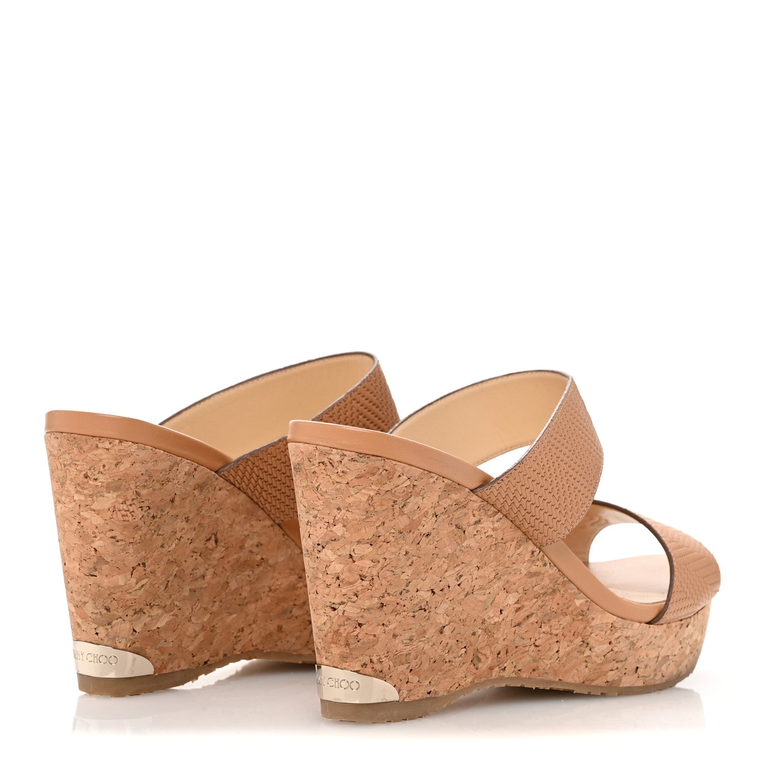 Jimmy Choo Calfskin Cork Parker Wedge 100 Sandals 38.5 Tan 5 of 12