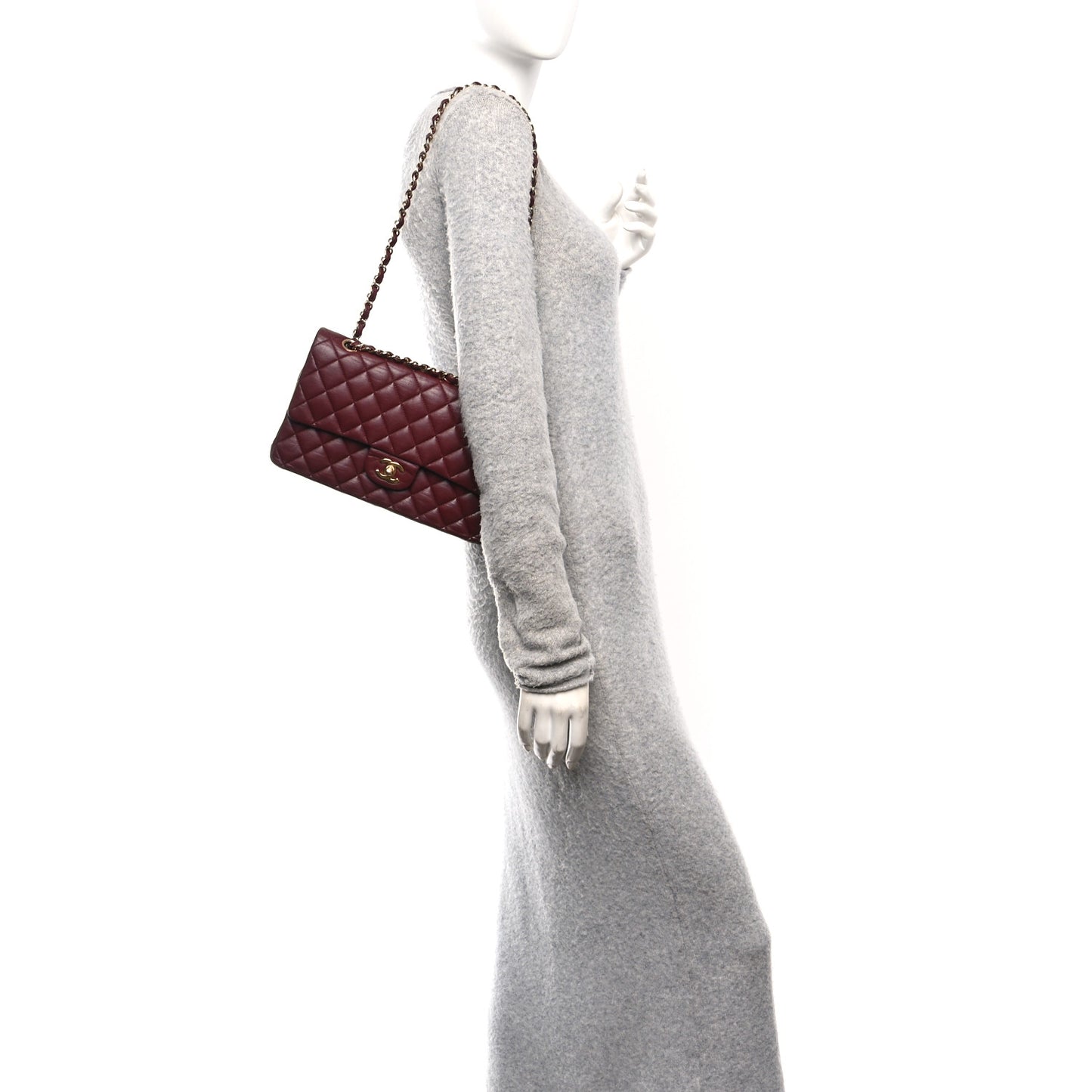 Lambskin Quilted Medium Double Flap Burgundy