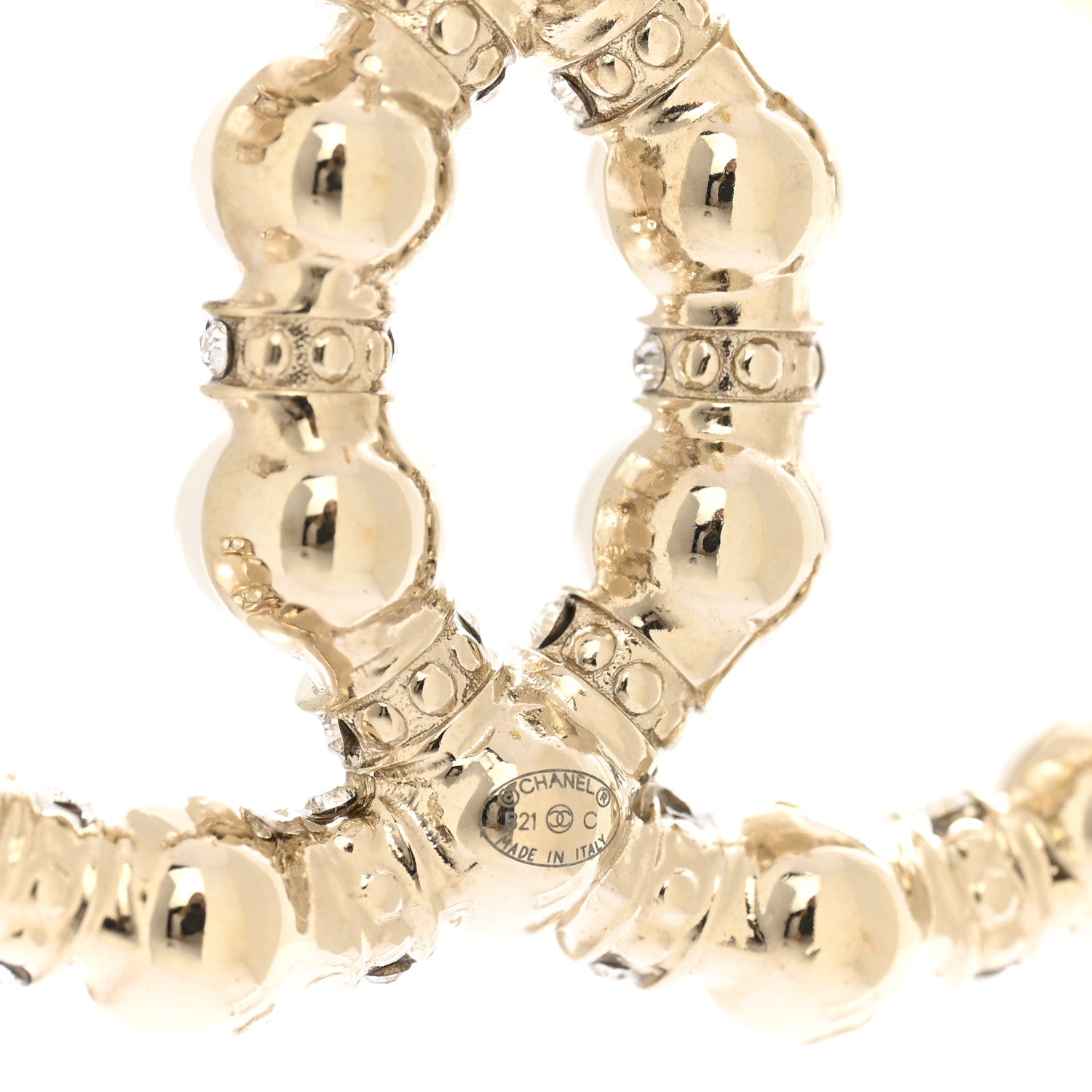 Chanel Pearl Crystal Nefertiti CC Drop Earrings Gold 4 of 4