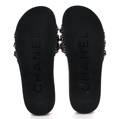 Chanel Tweed Lambskin Chain Flat Sandals 37 Black Multicolor 7 of 12