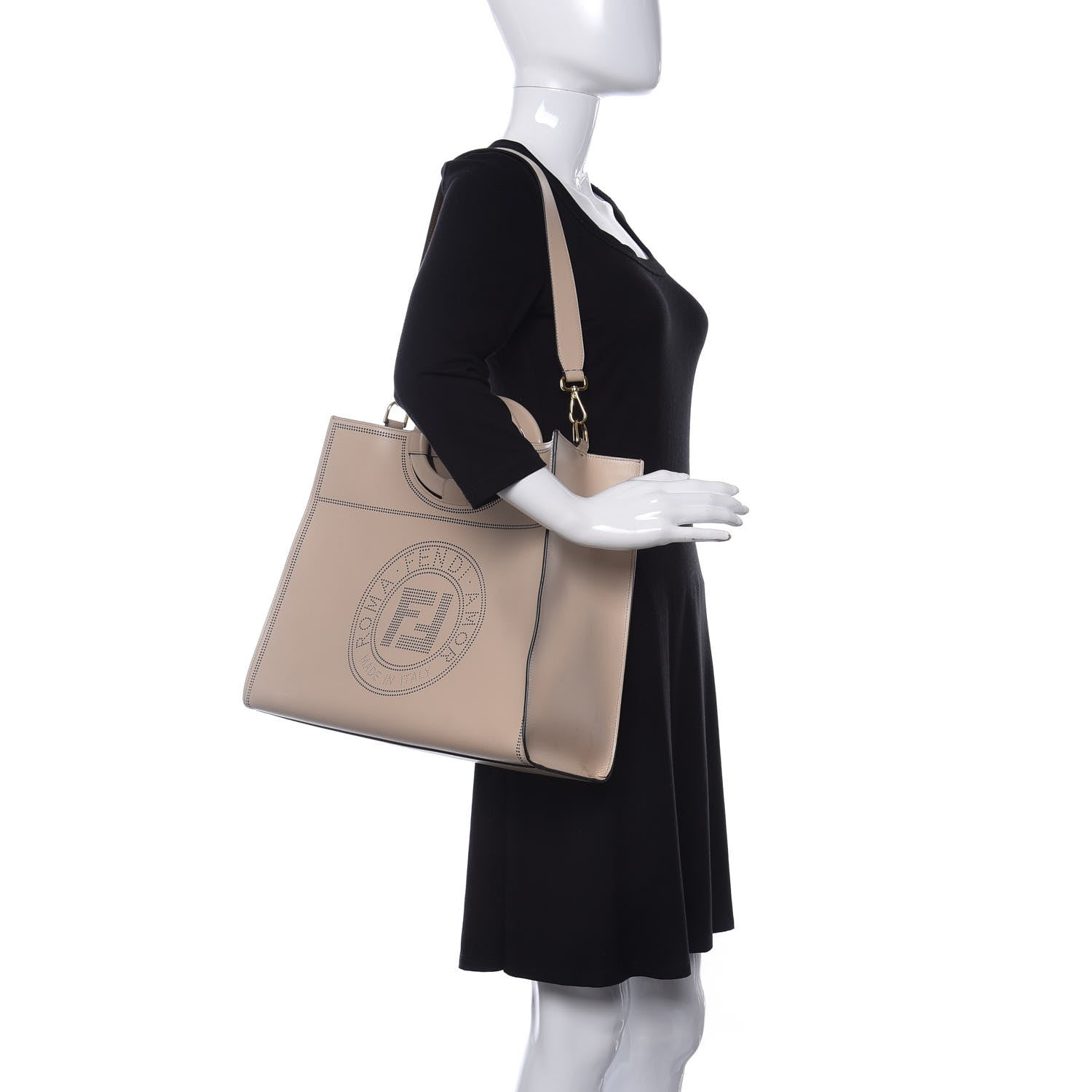 Fendi Vitello Liberty Plexiglass Stamp Patch Perforated Medium Runaway Shopper Tote Nuvola 2 of 9