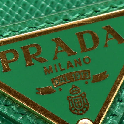 Prada Saffiano Triangle Card Holder Wallet Mango 9 of 10
