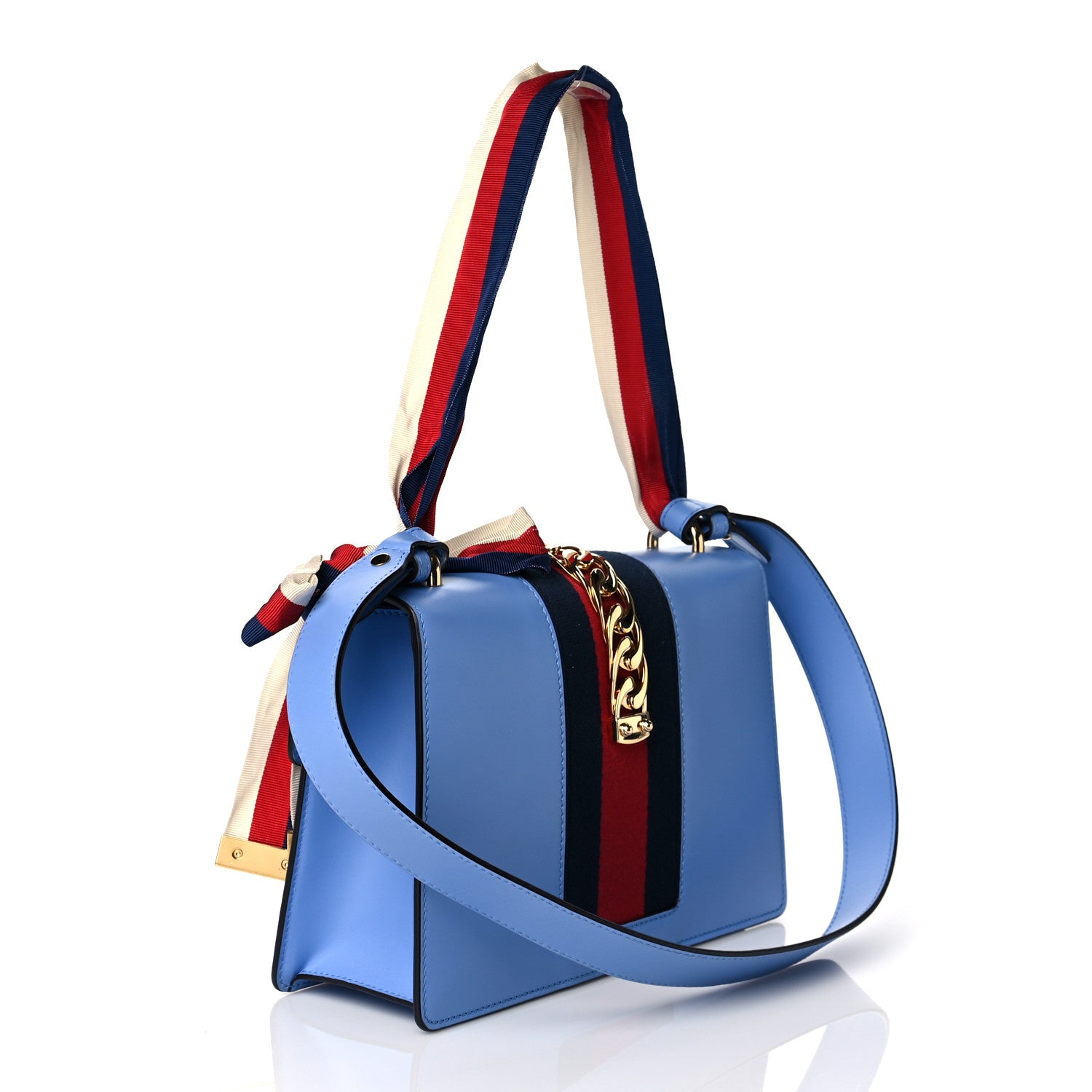 Gucci Calfskin Small Sylvie Shoulder Bag Clear Sky Blue 3 of 10