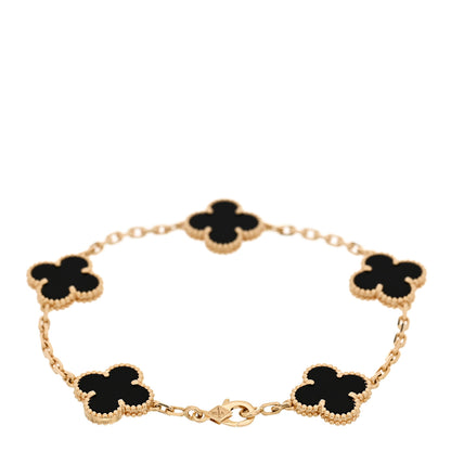 Van Cleef & Arpels 18K Yellow Gold Black Onyx 5 Motifs Vintage Alhambra Bracelet 2 of 5